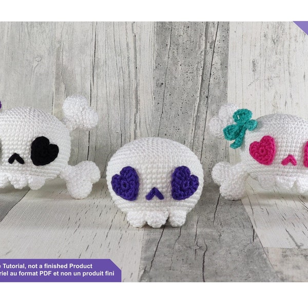 Kawaii skull crochet pattern, keychain crochet pattern, Amigurumi crochet pattern, Instant download PDF Files EN - FR