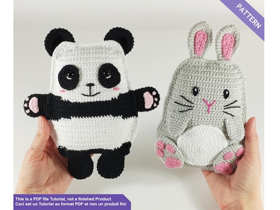 Modèle de crochet doudou panda et lapin pour enfant, tutoriel PDF téléchargeable français et anglais