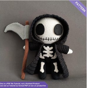 Padrão de crochê do Ceifador, tutorial de crochê de Halloween, arquivo PDF em inglês e francês