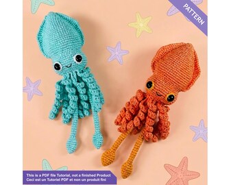 Squid low sew crochet pattern PDF English / French - Plush amigurumi kids