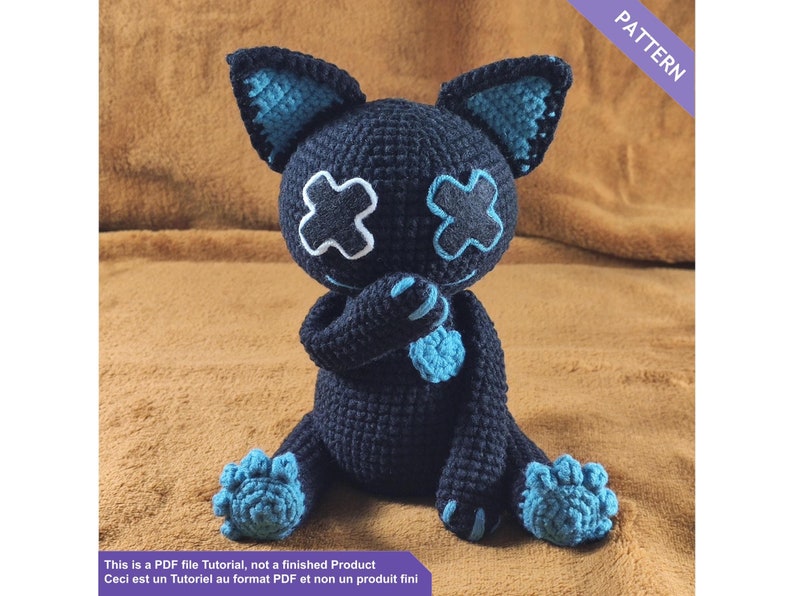 Creepy cat, Voodoo cat crochet pattern, Voodoo doll, Deadly cat, Halloween, Crochet pattern, PDF Files EN - FR  