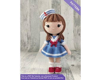 Sailor doll crochet pattern, instant download PDF Files english and français by Monsterhook