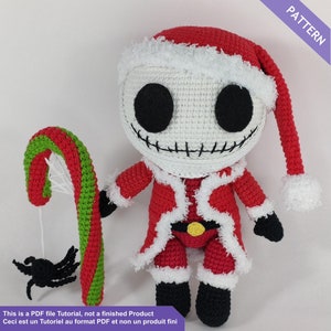 Santa skeleton, Halloween crochet pattern, jack skellington crochet pattern amigurumi, Crochet pattern, Instant download PDF Files EN - FR