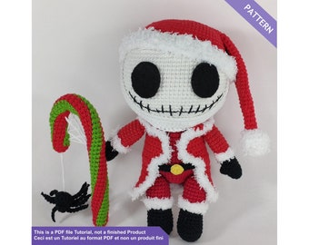 Santa skeleton, Halloween crochet pattern, jack skellington crochet pattern amigurumi, Crochet pattern, Instant download PDF Files EN - FR