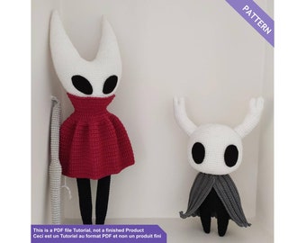 Patrón de ganchillo de Hollow Knight y Hornet - PDF en francés/inglés - muñeco amigurumi