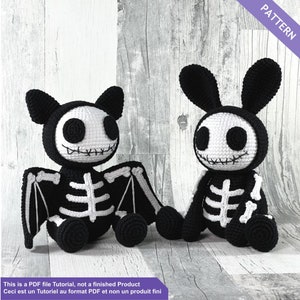 Crochet patterns skeleton bunny and bat, Voodoo crochet pattern, Voodoo doll, Halloween crochet pattern, PDF Files English and French,