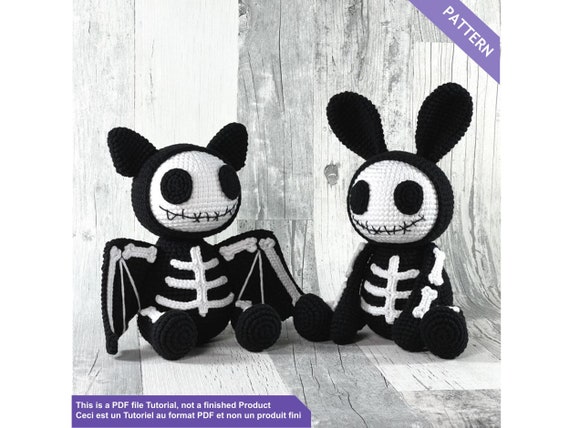 Skeleton Bunny and Bat, Voodoo Bunny Crochet Pattern, Voodoo