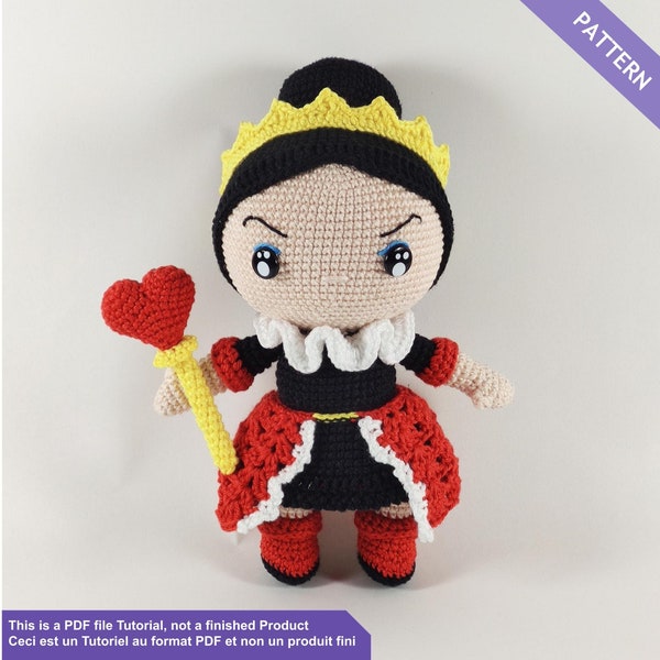 Queen of Hearts crochet pattern, Alice in wonderland crochet pattern, Crochet pattern, PDF Files EN - FR