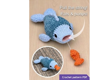 Crochet pattern Big fish eats little fish & poops! - PDF US terms - Amigurumi crochet pattern fish - crochet amigurumi animals