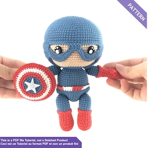 Crochet pattern Captain America, Superhero baby, PDF Files English and French