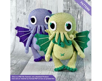 Cthulhu crochet pattern, Amigurumi crochet pattern, Lovecraft crochet, PDF Files EN - FR