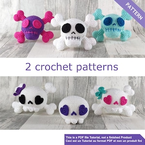 Skull crochet pattern PDF English / French - Halloween amigurumi - Gothic plushie crochet pattern