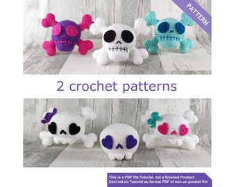 Skull crochet pattern PDF English / French - Halloween amigurumi - Gothic plushie crochet pattern