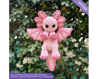 Crochet pattern Axolotl dragon plushie PDF
