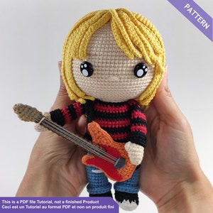 Crochet pattern Kurt Cobain, amigurumi pattern, Instant download PDF Files English and French