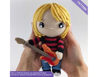 Kurt Cobain crochet pattern, amigurumi pattern, Instant download PDF Files EN - FR