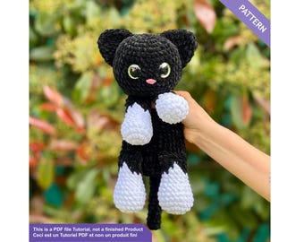 Amigurumi crochet pattern PDF plush cat – Chenille yarn crochet cat pattern - Soft toy kitten tutorial - Beginner friendly crochet