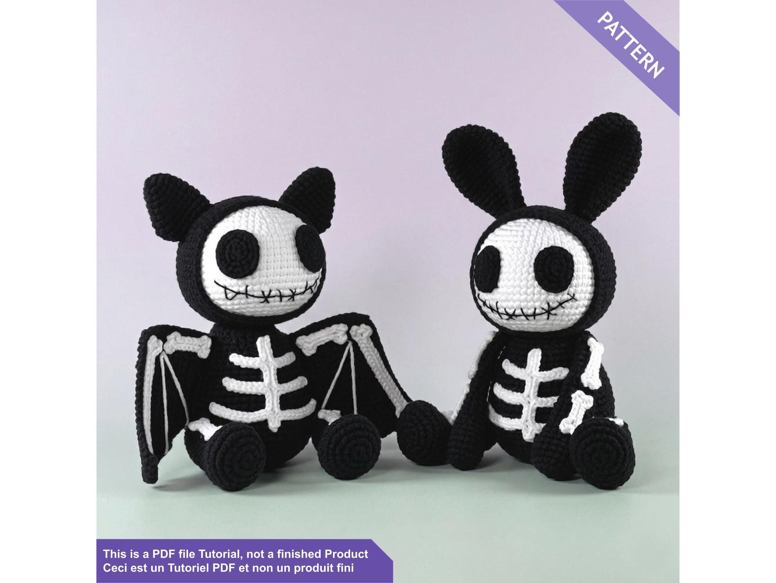 Crochet pattern Duo skeleton bunny and bat
