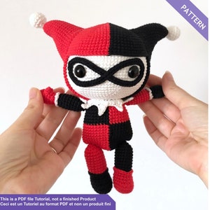 Crochet pattern Harlequin, Crochet doll pattern, PDF Files English and French