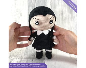 Wednesday Adams crochet pattern PDF English / French - Gothic doll amigurumi pattern
