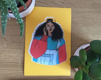 Illustration Print- Fashion Art Print- Fashion Illustration- Black Woman, 90's Chic