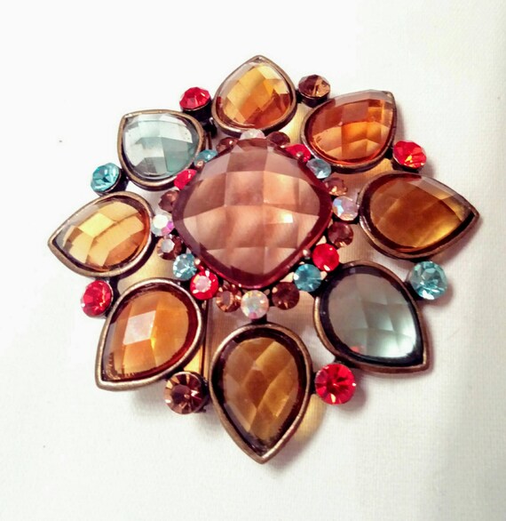 VTG Multi-Color Flower Brooch Pendant - image 1