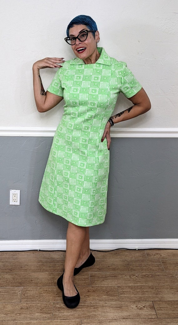 VTG 1960s Mod Neon Green/White Scooter Dress Sz L