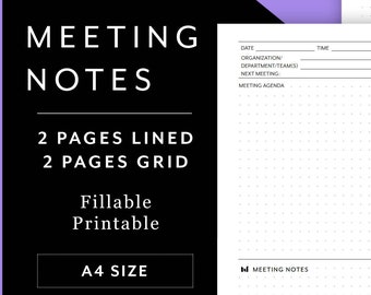 A4 professionele vergadernotities - Minimalistisch afdrukbaar sjabloon - maak aantekeningen tijdens vergaderingen, afspraken, agenda, raster, follow-up, project