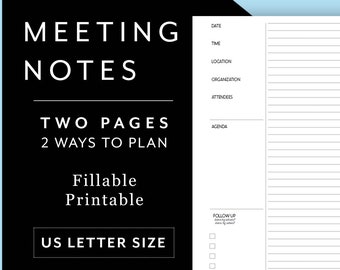 BRIEF Quick Meeting Notes - Minimalistisch afdrukbaar sjabloon voor het maken van aantekeningen tijdens vergaderingen, afspraken, met takenlijst, agenda