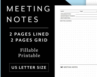 BRIEF Professionele vergadernotities - Minimalistisch afdrukbaar sjabloon - maak aantekeningen tijdens vergaderingen, afspraken, agenda, raster, follow-up, project