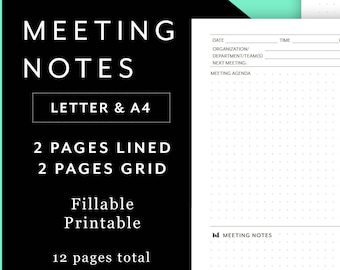 Bundel voor professionele vergadernotities: Brief, A4 Minimalistisch afdrukbaar sjabloon - maak aantekeningen tijdens vergaderingen, afspraken, agenda, raster, follow-up