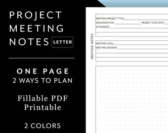 LETTER Project Meeting Notes - Minimalistisch afdrukbaar sjabloon: maak aantekeningen tijdens vergaderingen, afspraken, met takenlijst, agendasectie, raster