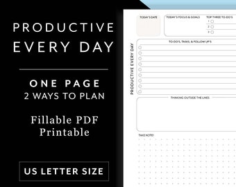 BRIEF Elke dag productief - Dagelijks afdrukbare en invulbare planner Minimalistisch, watertracker, takenlijst, planning, uurplanning, notities