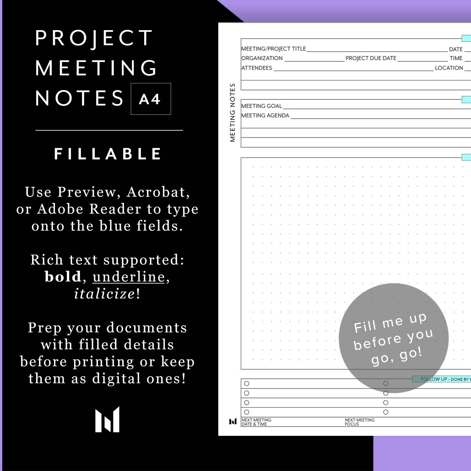 A4 Project Meeting Notes - Minimalist Printable Template for Taking ...