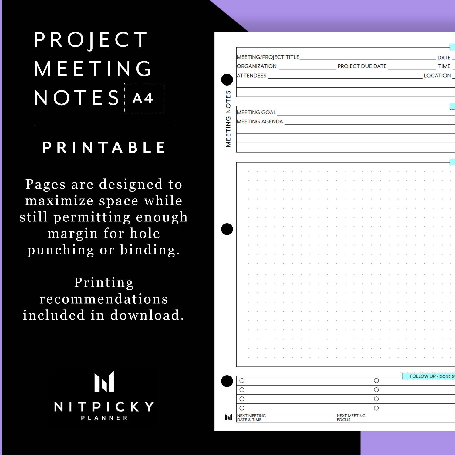 A4 Project Meeting Notes - Minimalist Printable Template for Taking ...