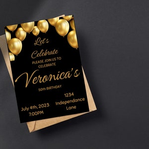 Black And Gold Birthday Invitation