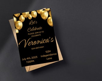 Black And Gold Birthday Invitation