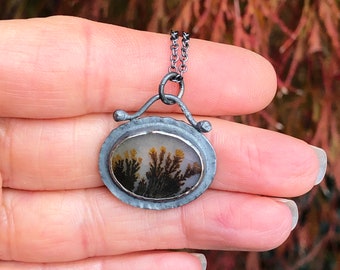 Handmade dendritic agate necklace, natural scenic agate pendant
