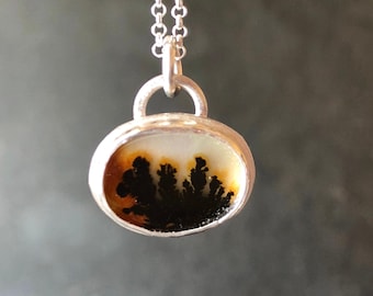 Dendritic Agate Necklace, Boho Handmade Natural Stone Pendant, Botanical Jewelry