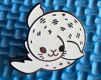 Seal Pup Glittery White Enamel Pin Badge