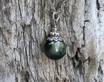 Witchy Gray Cats Eye Agate Pendulum Pendant with silver chain, Crystal Spiritual Pendulum,  Gray Cats Eye protection stone talisman Necklace