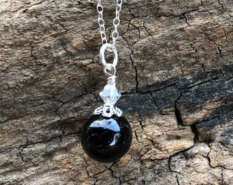 Dainty Black Tourmaline Crystal Healing Jewelry, Women's Black Tourmaline Metaphysical Negative Energy Protection Stone Necklace, Butternut