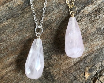 Rose Quartz or Amethyst Crystal Necklace, Crystal Healing Jewelry, Protection Stone Necklace, Metaphysical Chakra Healing Stone, Fertility