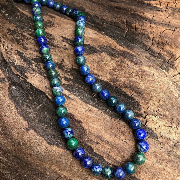 Azurite Malachite Beaded Necklace, Azurite Malachite Necklace, Blue Green Crystal Necklace, Stress Relief Stone Metaphysical Chakra Healing