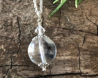 Clear Quartz Crystal Ball Pendulum Pendant Necklace, metaphysical chakra healing pendulum necklace, Gypsy Boho Crystal Ball Pendant necklace