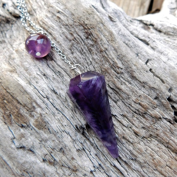 Amethyst Pendulum Necklace, Amethyst Spiritual Protection Dowsing Pendulum, Divination Scrying Pendulum, Crystal Chakra Healing Pendulum