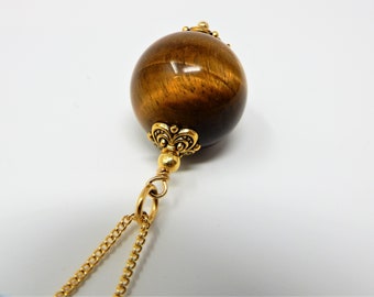 Large Tigers Eye Pendulum Pendant Necklace, Metaphysical Jewelry Shop, Tigers Eye crystal protection stone necklace