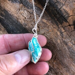 Raw Amazonite Pendant, Amazonite wire wrapped pendant, Butternut Crystal Shop, Rustic blue Stone Pendant, Natural Amazonite Necklace image 4