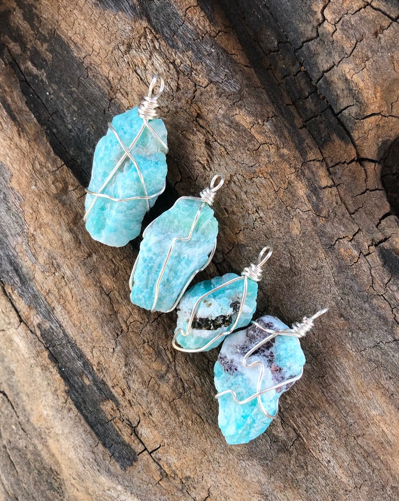 Raw Amazonite Pendant, Amazonite wire wrapped pendant, Butternut Crystal Shop, Rustic blue Stone Pendant, Natural Amazonite Necklace image 3