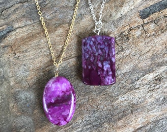 Sugilite Gemstone Pendant Necklace, Pink Purple Fuchsia Sugilite Healing Crystal Necklace, Butternut Crystal Shop, Metaphysical Jewelry